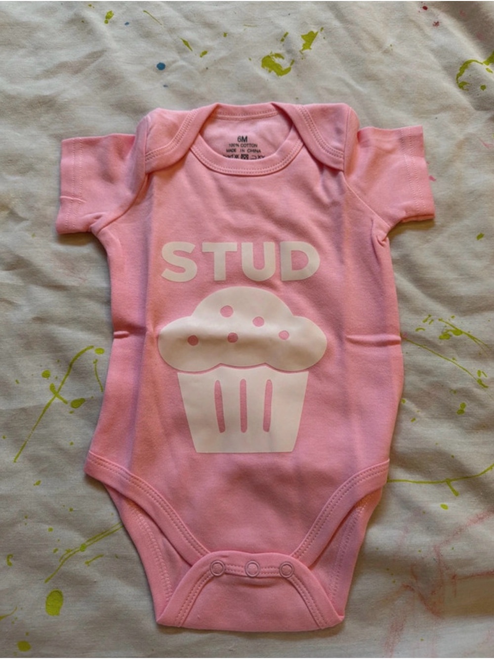 Pink 'Stud' Cupcake Baby One-Piece Bodysuit